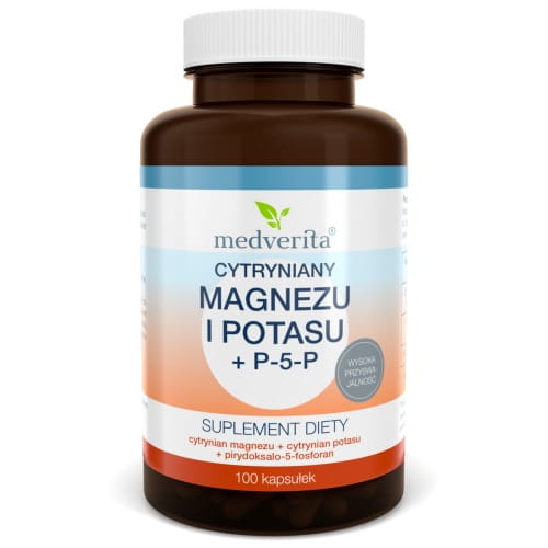 MEDVERITA Magnez (cytrynian) + Potas (cytrynian) + Witamina B6 (P-5-P) 100 kapsułek