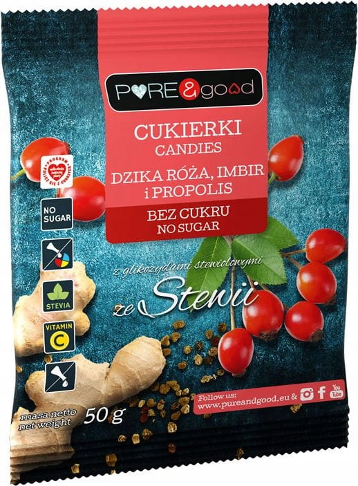 Pure Good Cukierki Dzika róża Imbir stewia 50g