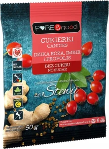 Pure Good Cukierki Dzika róża Imbir stewia 50g