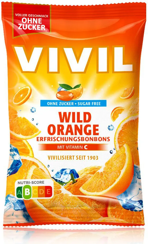 VIVILE Cukierki pomarańcza bez cukru 120g