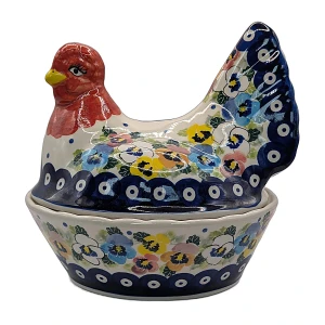 Pojemnik kura bratki Ceramika Bolesławiec