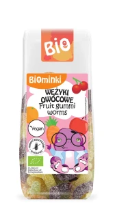 Wężyki owocowe bez żelatyny bezglutenowe BIO 100g Biominki