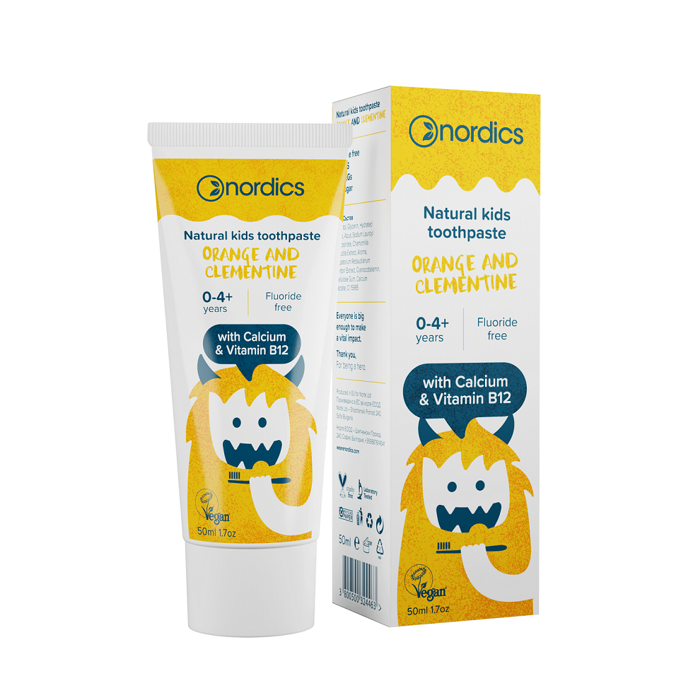 Pasta do zbw dla dzieci od 0 do 4 lat o smaku pomarańczy i klementynki bez fluoru 50 ml - NORDICS