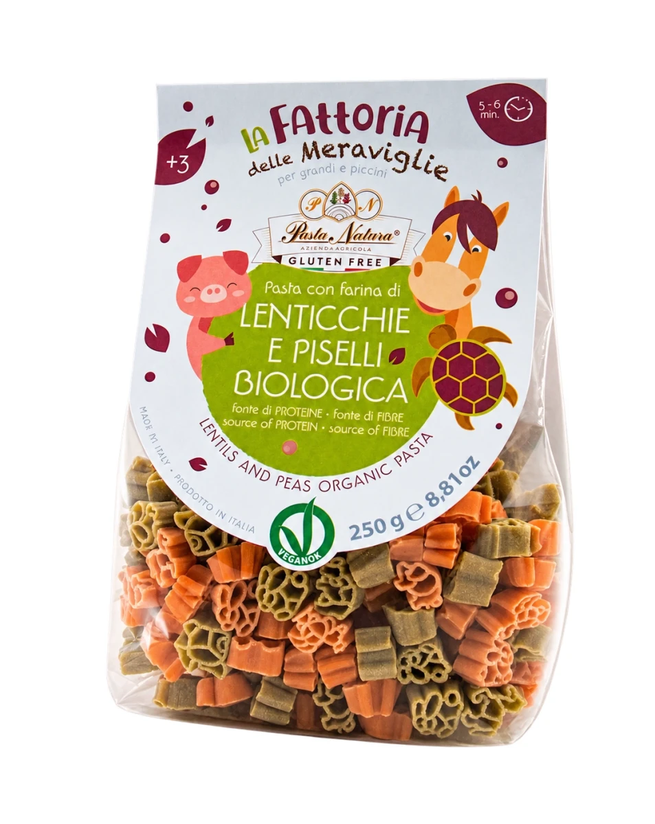 PASTA NATURA Makaron zwierzęta z soczewicy, groszku i ryżu bezglutenowy BIO 250 g