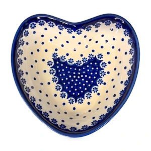 Miska serce kropki i niebieskie kwiatki - Ceramika Bolesławiec Zakłady Ceramiczne