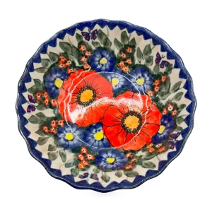 Miska karbowana 15 × 15 cm czerwone maki - Ceramika Bolesławiec Zakłady Ceramiczne