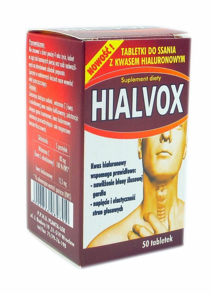 PLANTA-LEK Hialvox do ssania z kwasem hialuronowym 50 tabletek