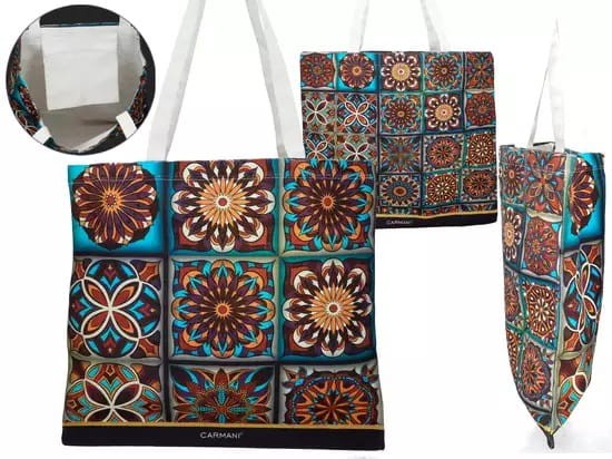 Carmani Torba płócienna Wzór marok niebieska