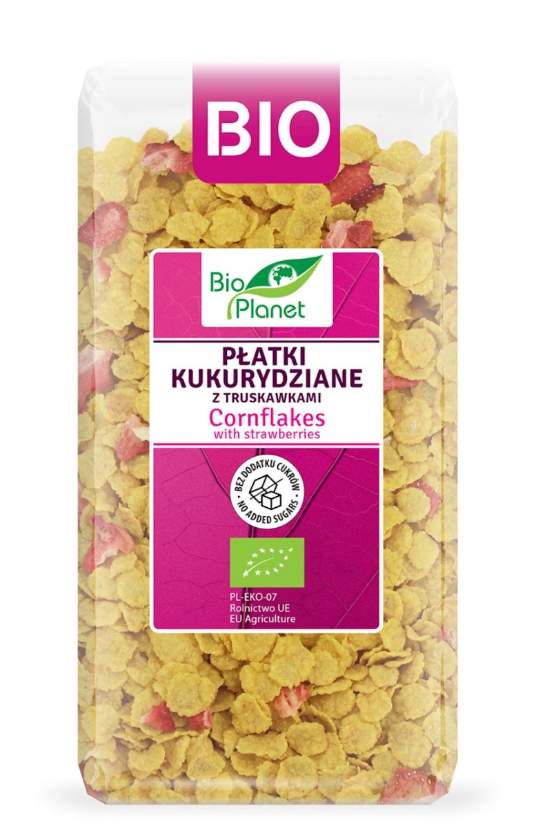 BIO PLANET Płatki kukurydziane z truskawkami Bio 250g
