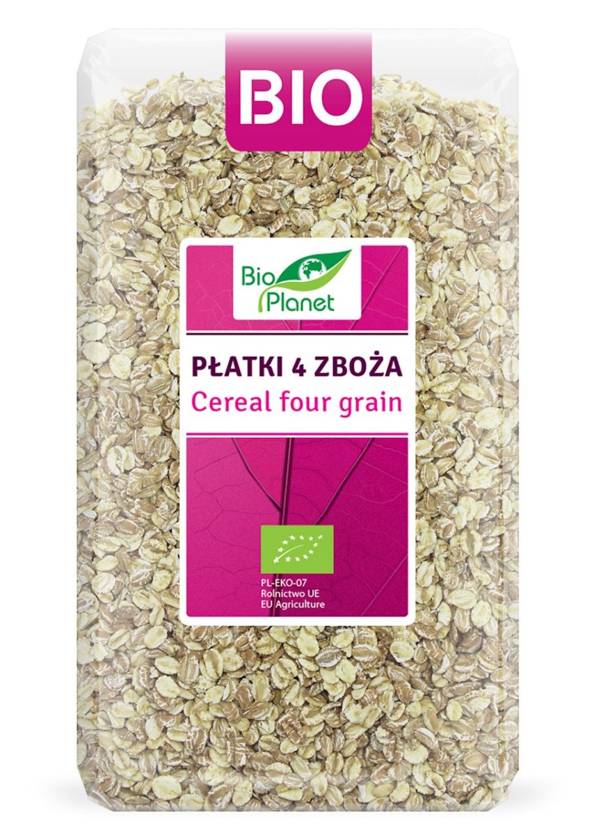 BIO PLANET Płatki 4 zboża (orkisz, owies, jęczmień, żyto) Bio 600g