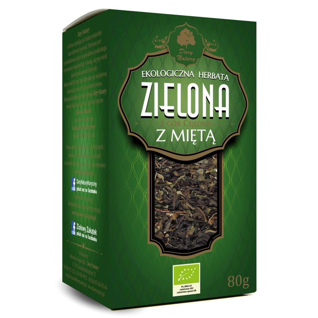 DARY NATURY Herbata Zielona z Miętą EKO 80g