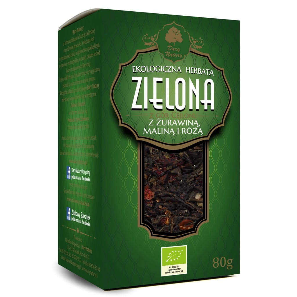 DARY NATURY Herbata Zielona z Żurawiną, Maliną i Różą EKO 80g