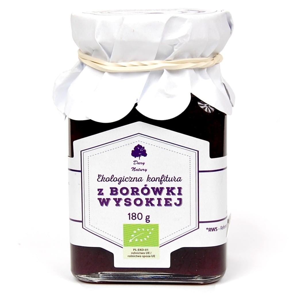 DARY NATURY Konfitura z borówki amerykańskiej (wysokiej) EKO 180g