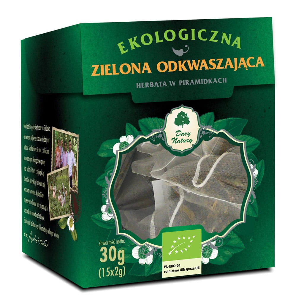 DARY NATURY Herbata Zielona Odkwaszająca EKO 15x2g - w piramidkach