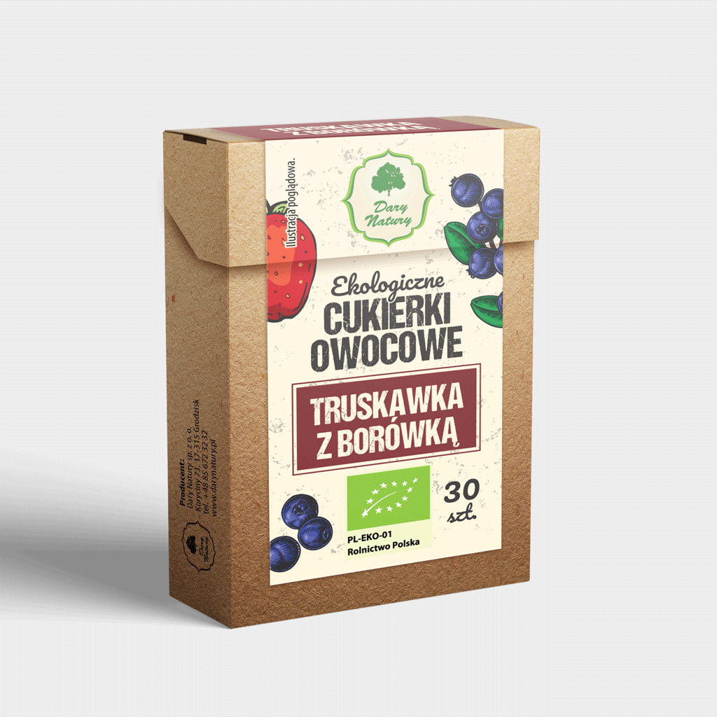 DARY NATURY Cukierki owocowe Truskawka z borówką EKO 30g