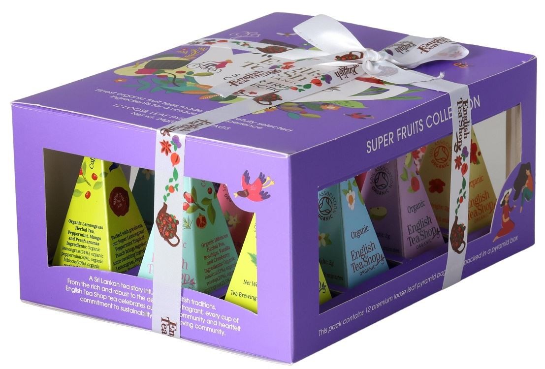ENGLISH TEA SHOP ORGANIC Kolekcja herbatek owocowych Bio piramidki (Super fruits 6 smaków) (12x2 g)
