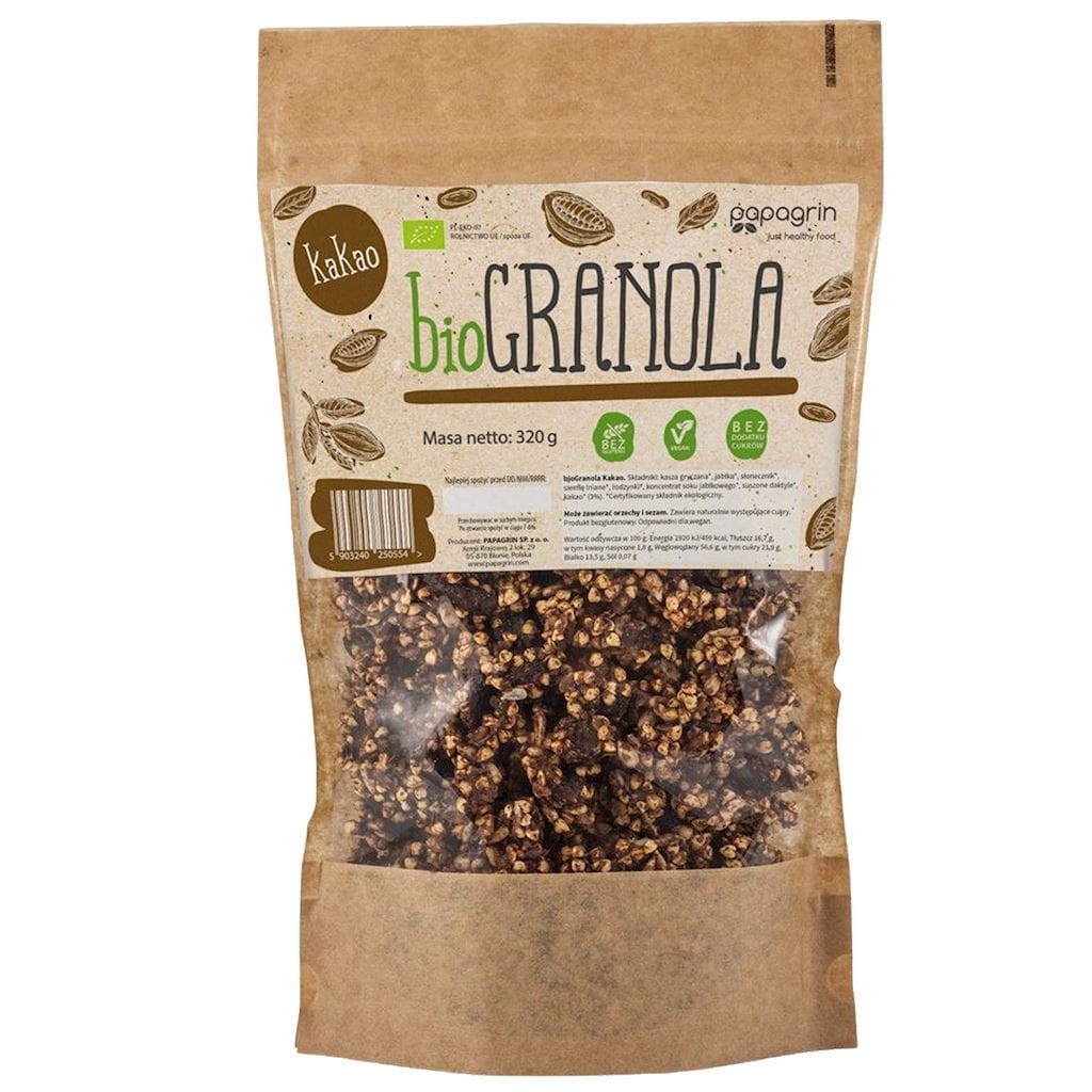 PAPAGRIN Granola z kakao bez cukru bezglutenowa Bio 320g