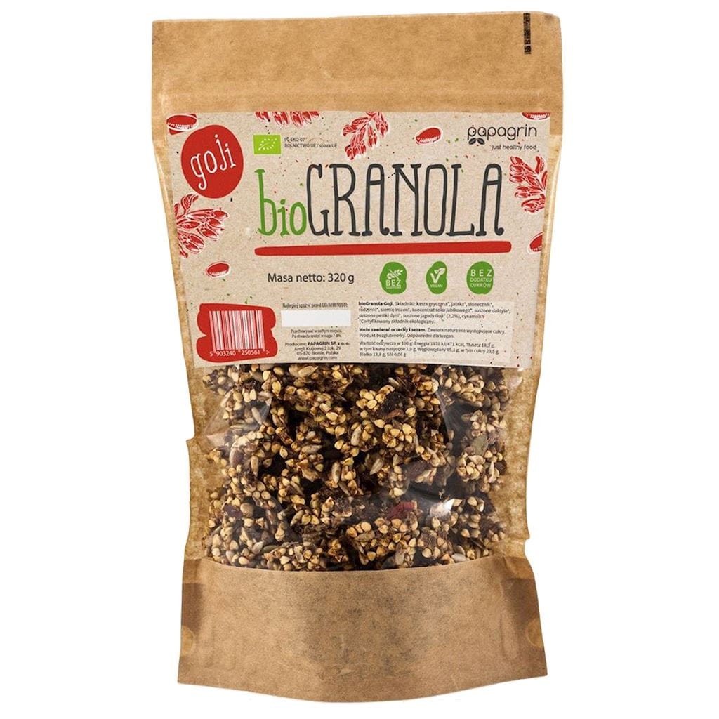 PAPAGRIN Granola z goji bez cukru bezglutenowa Bio 320g