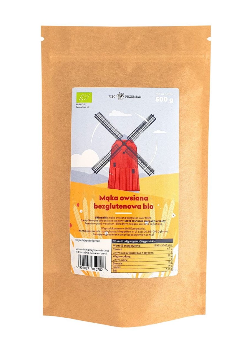 PIĘĆ PRZEMIAN Mąka owsiana bezglutenowa BIO 500g