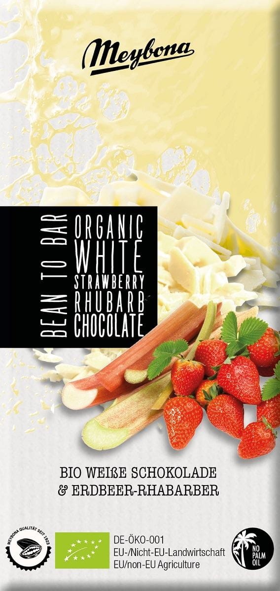 MEYBONA Czekolada biała z truskawkami i rabarbarem BIO 100g