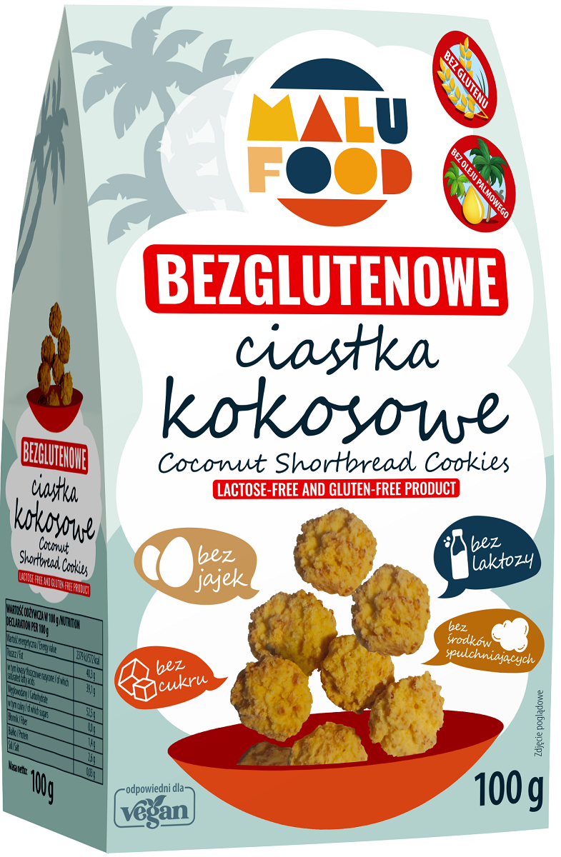 MALU FOOD Ciastka kokosowe bez cukru bezglutenowe 100g