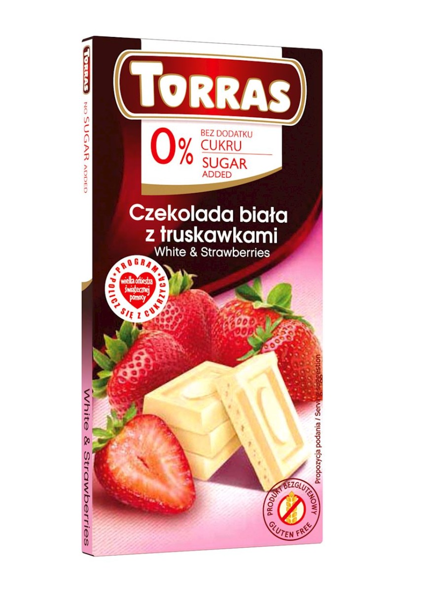 TORRAS Czekolada biała z truskawkami bez cukru bezglutenowa 75g