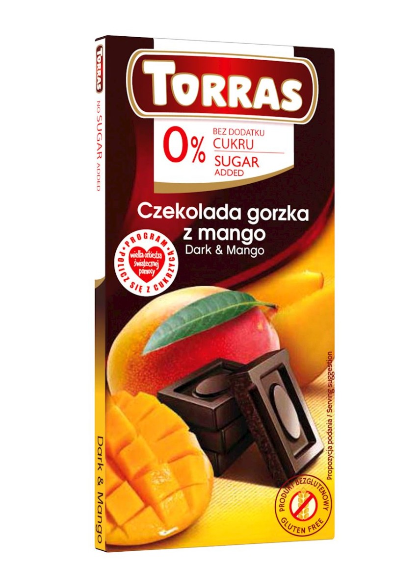 TORRAS Czekolada gorzka z mango bez cukru bezglutenowa 75g