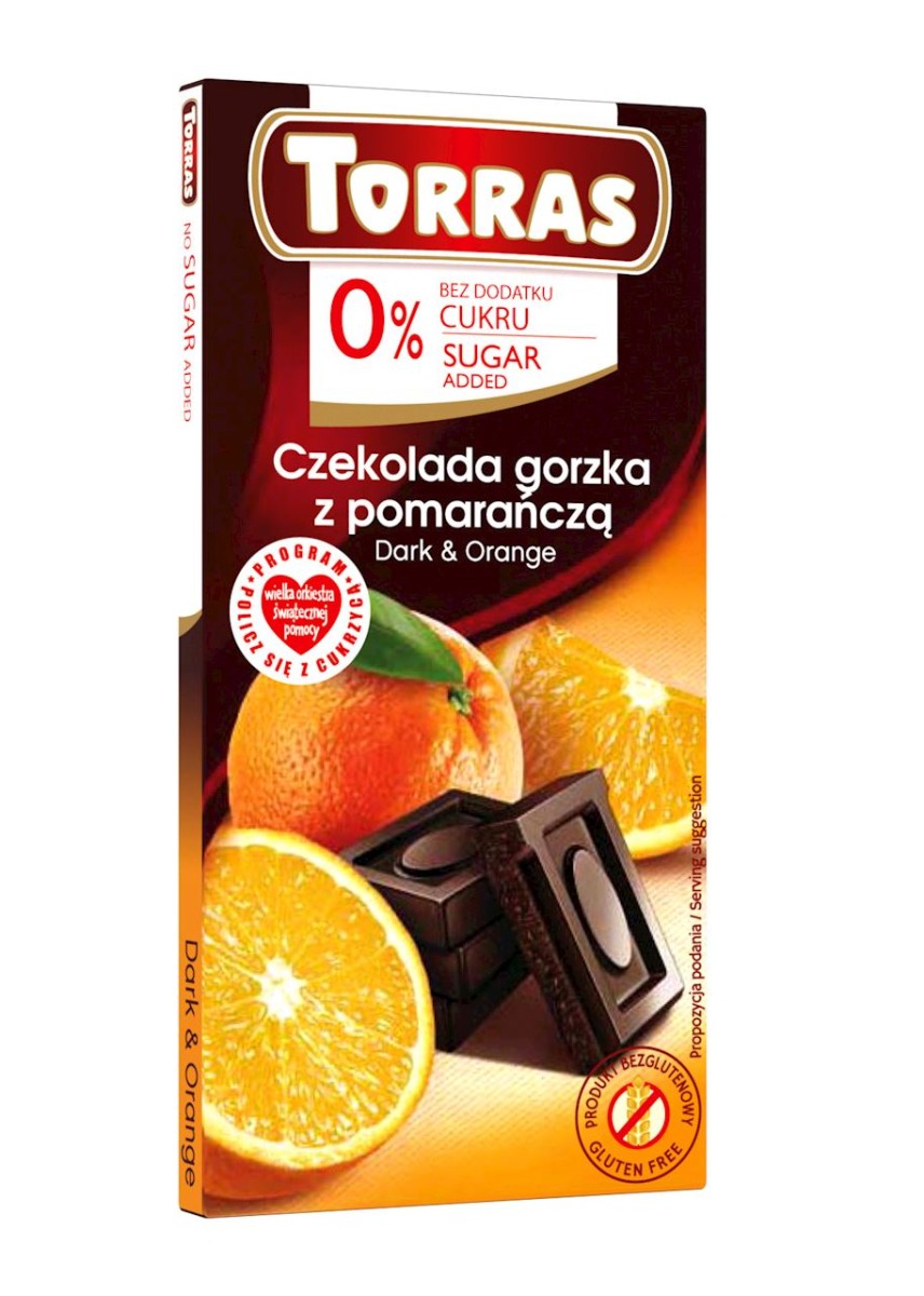 TORRAS Czekolada gorzka z pomarańczą bez cukru bezglutenowa 75g