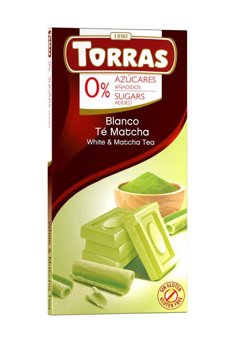 TORRAS Czekolada biała z herbatą matcha bez cukru bezglutenowa 75g