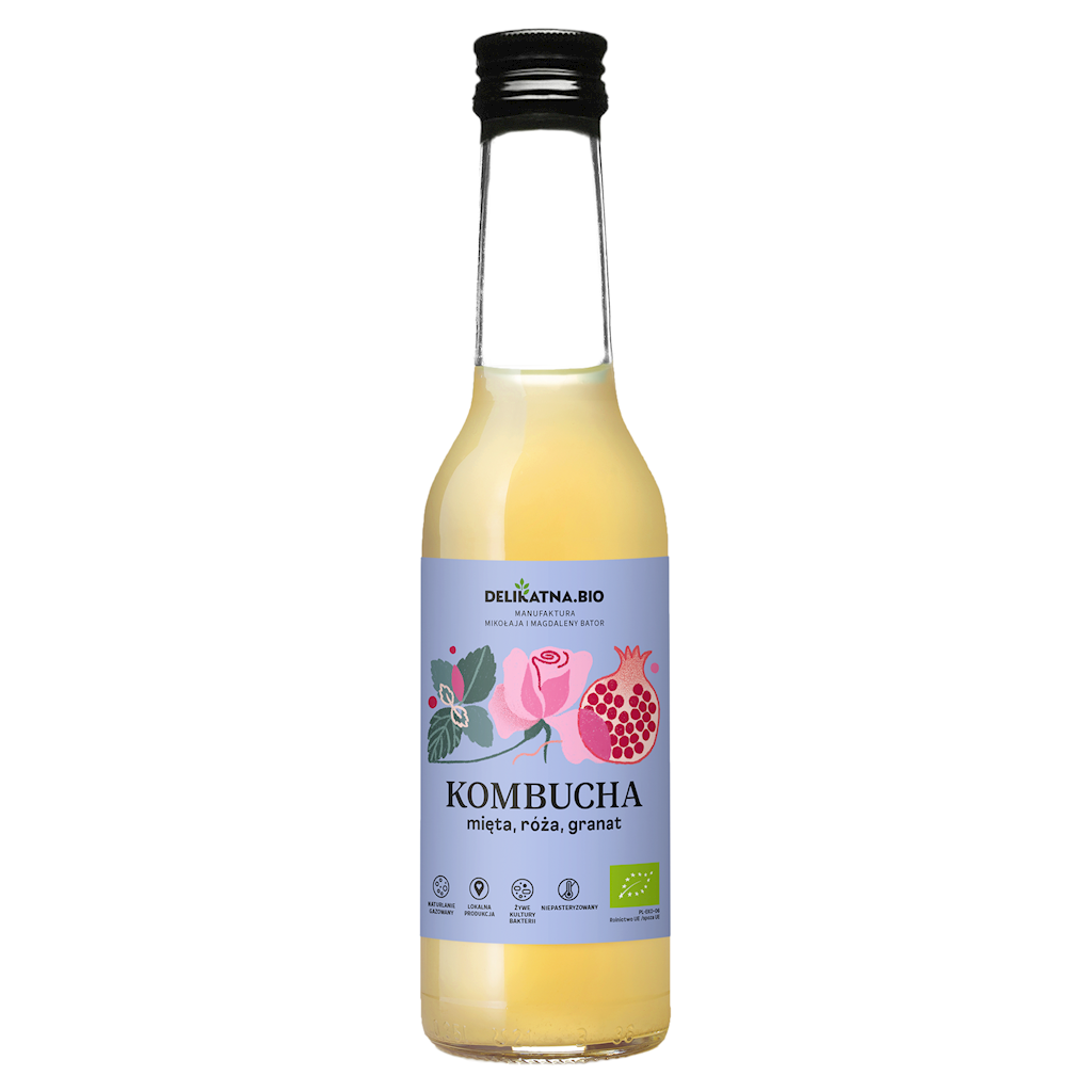 DELIKATNA Kombucha z miętą, różą i granatem 270ml