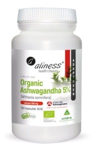 ALINESS Organic Ashwagandha 5% KSM-66 200mg 100 kapsułek