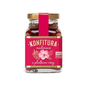 Polska Róża Konfitura malinowa z płatkami róży 170g