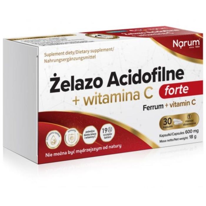 NARUM Żelazo Acidofilne + Witamina C 600mg 30kapsułek
