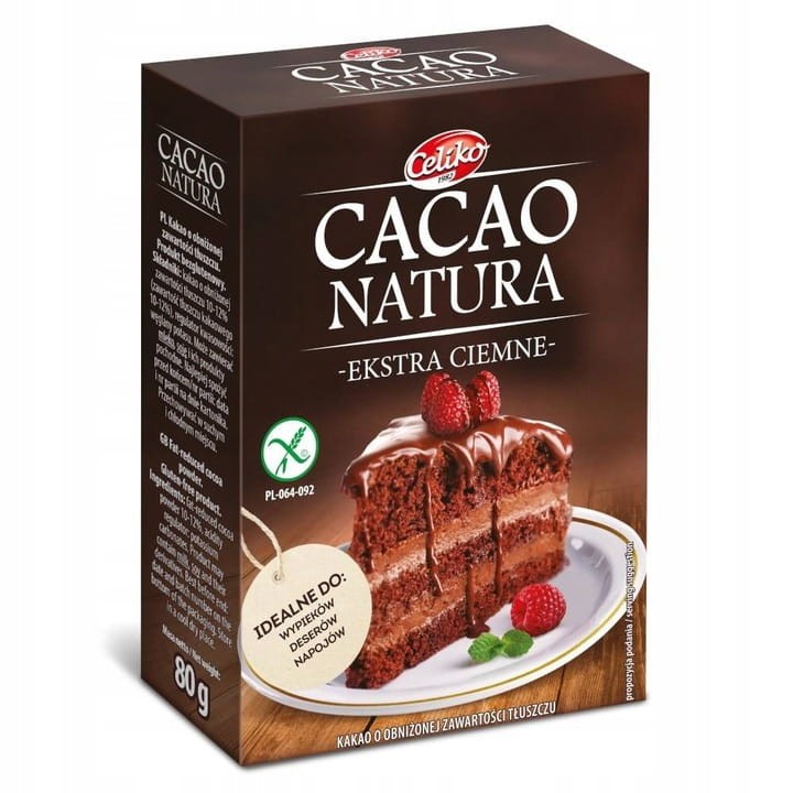 Celiko Kakao Naturalne Ekstra Ciemne bez Glutenu 80 g
