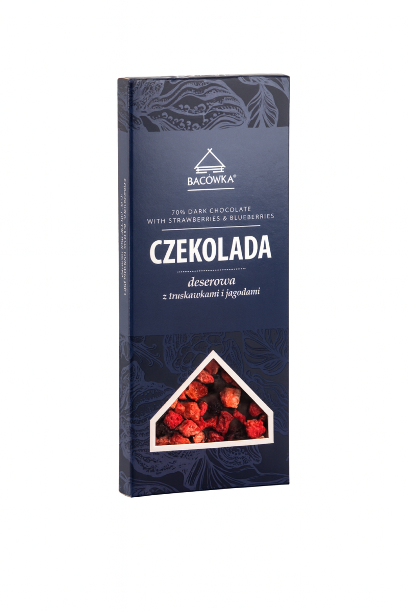 BACÓWKA Czekolada deserowa 70% z truskawkami i jagodami 100g