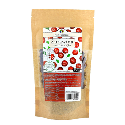 PIĘĆ PRZEMIAN Żurawina cięta suszona słodzona sokiem jabłkowym 250g