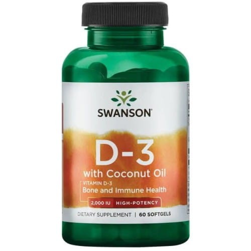 Swanson Witamina D3 2000 IU z olejem z kokosa 60 kapsułek