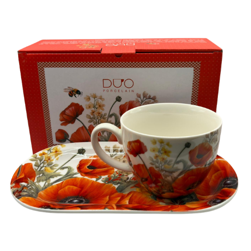 Zestaw śniadaniowy Maki filiżanka Porcelana DUO
