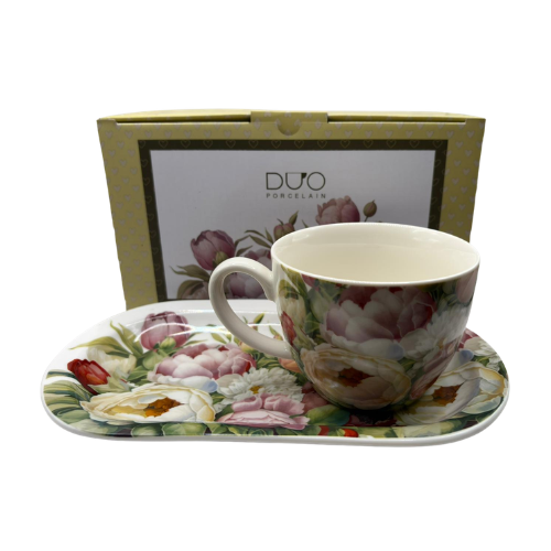 Zestaw śniadaniowy Piwonie filiżanka Porcelana DUO